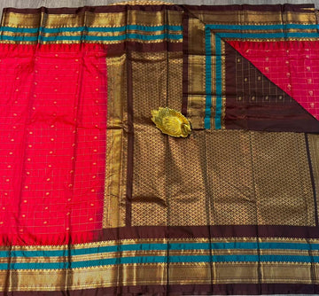 LD-G28 vintage Semi kanchi gadwal pink and  gap boarder with checks