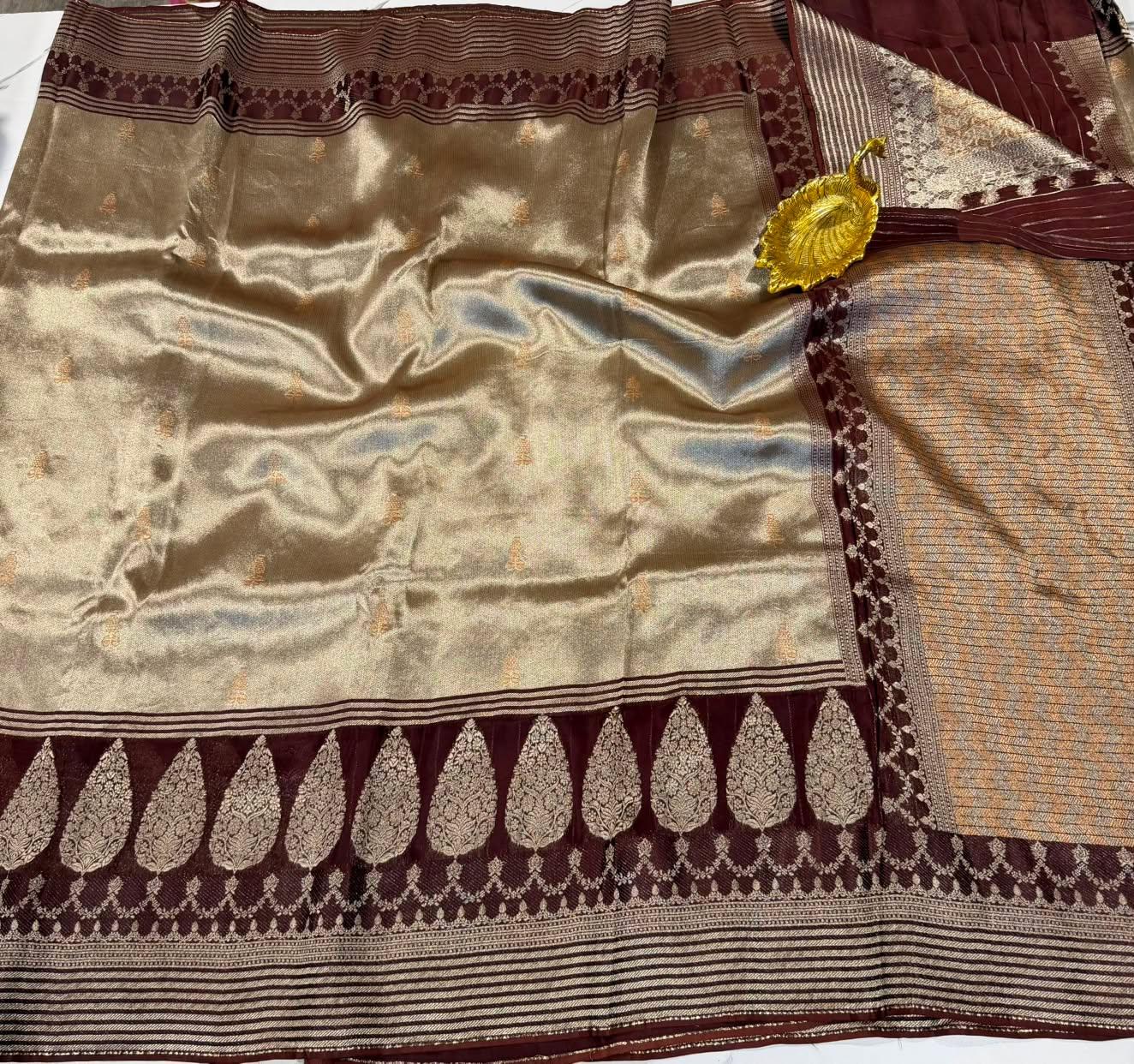 Kk - 4500 brown colour kanchi kora tissue saree