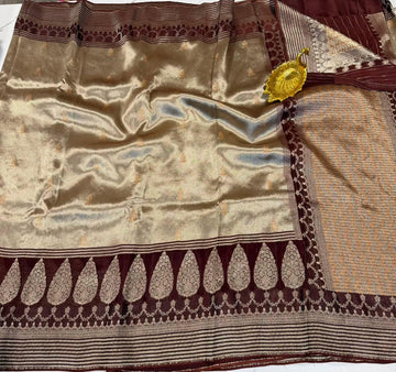 Kk - 4500 brown colour kanchi kora tissue saree