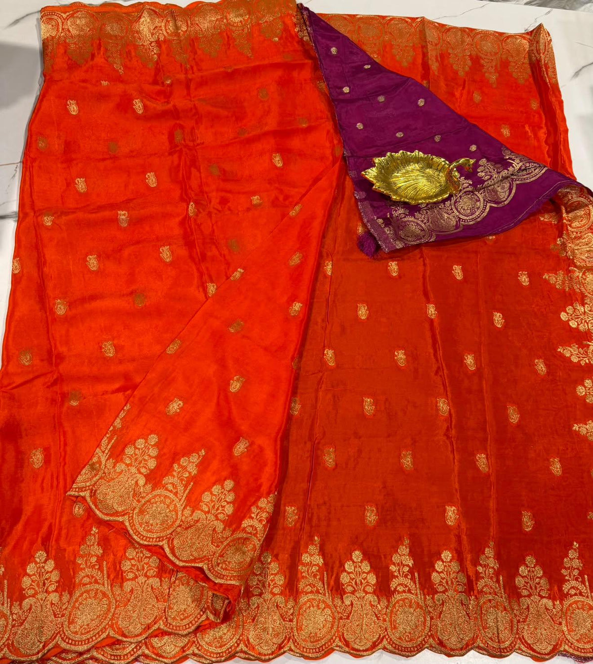 HS-2550 Orange colour Ho crepe saree