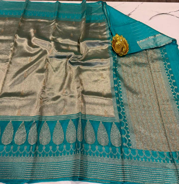 Kk - 4500 sky blue colour kanchi kora tissue saree