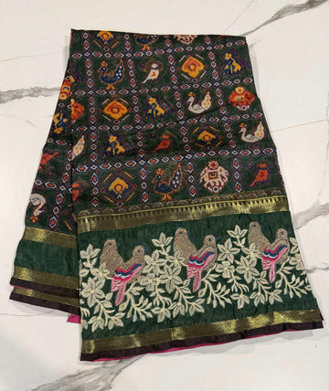 LD-P17 kora patola petit point work green saree