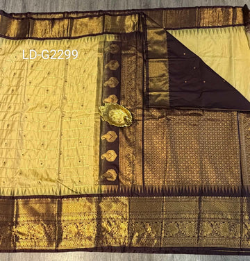 LD-G2299 vintage Semi Gadwal cream and brown with checks saree