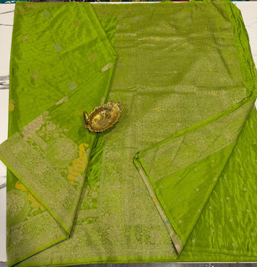 CG-1850 Parrot green colour banaras crep Georgette saree