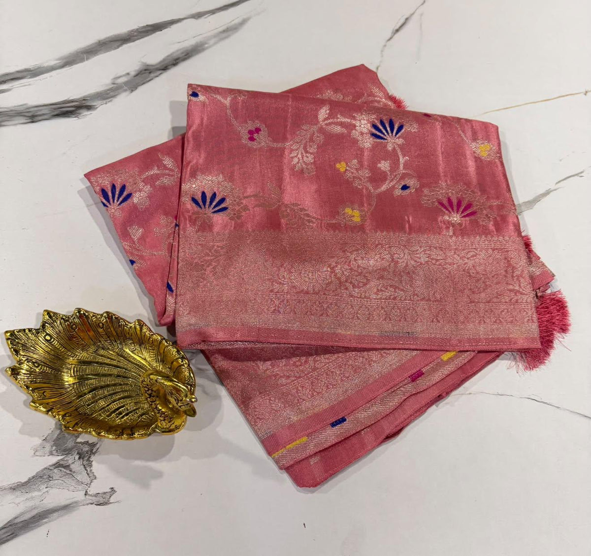KE-2150 Pink colour Banaras katan tissue saree