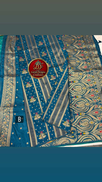 Mc-1399 Peacock blue colour Moonga crepe vertical lines sarees