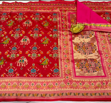 TT-3750 Patola red and pink tissue border saree