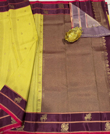 BV-4 Pesara green n wine colour Benaras viscous crepe saree