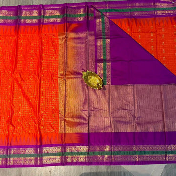 LD-G28 vintage Semi kanchi gadwal rust orange  and gap boarder with checks