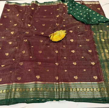 VKC2149- Brown with bottle green Brdr- Vintage Kanchi Small Brdr