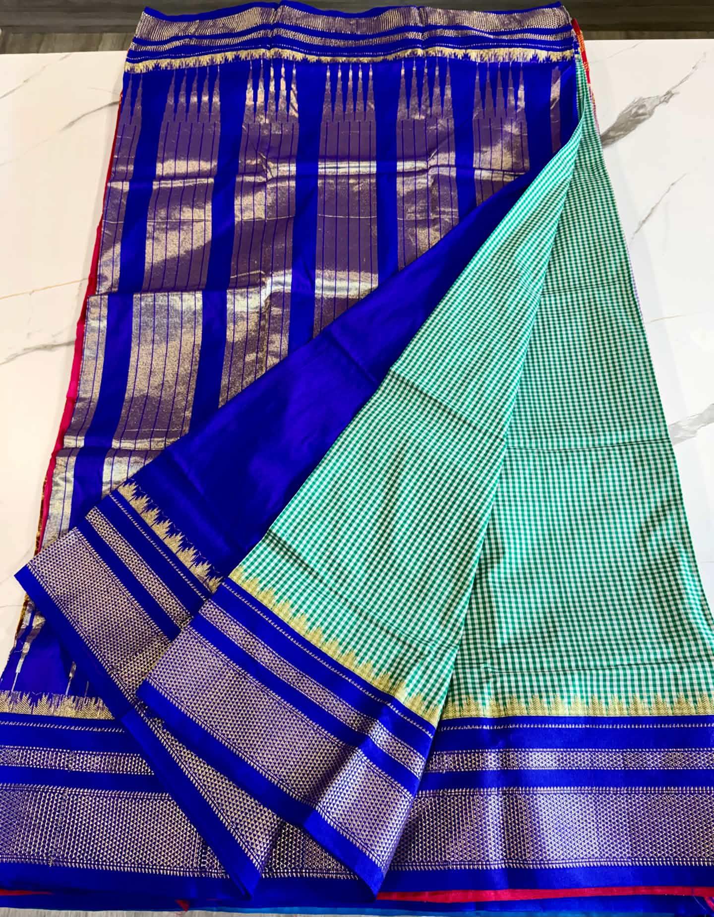 LD-N22 narayanapeta checks sarees light green and blue saree