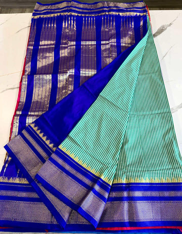 LD-N22 narayanapeta checks sarees light green and blue saree