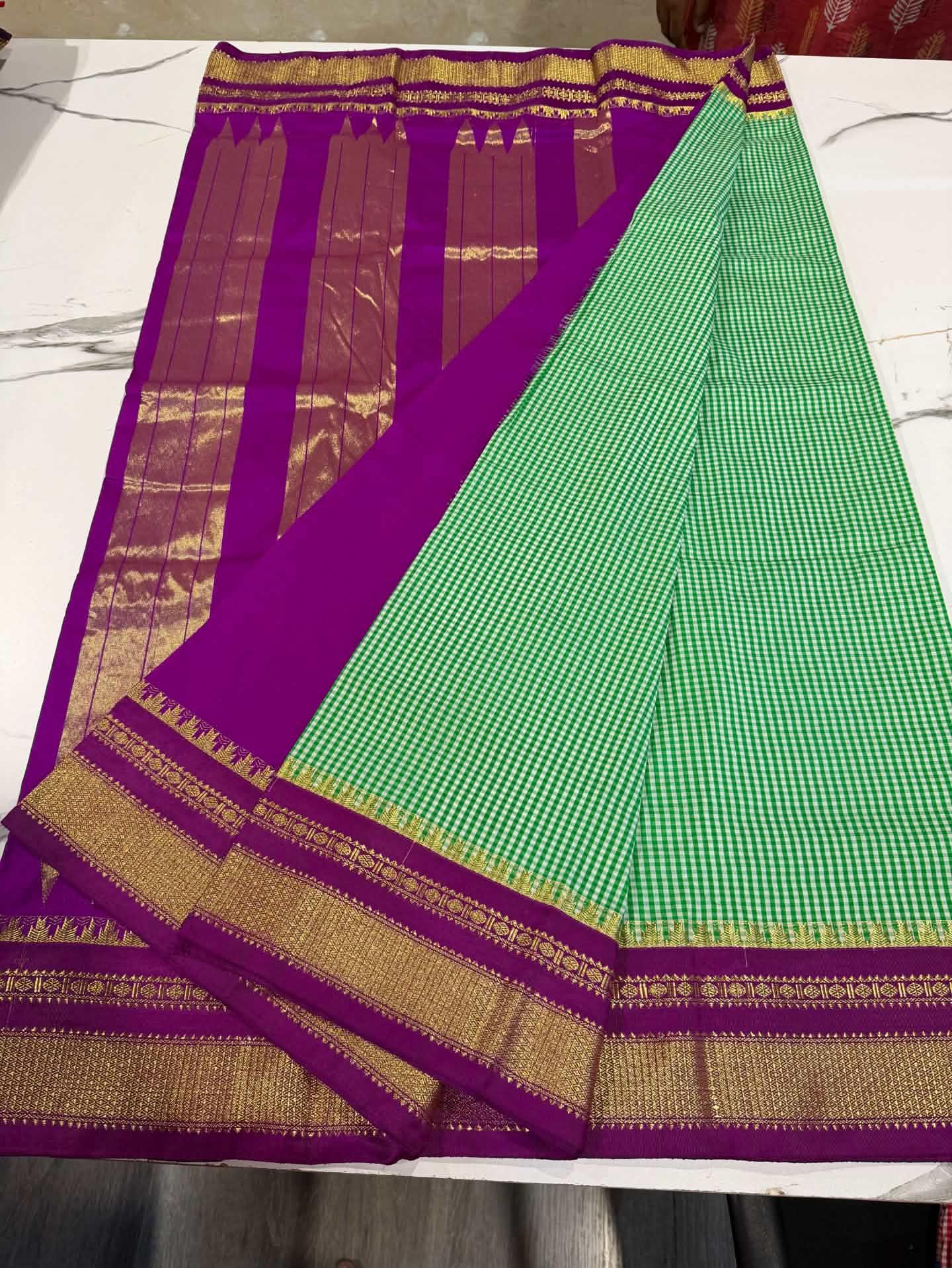 LD-N22 narayanapeta checks sarees green and purple saree