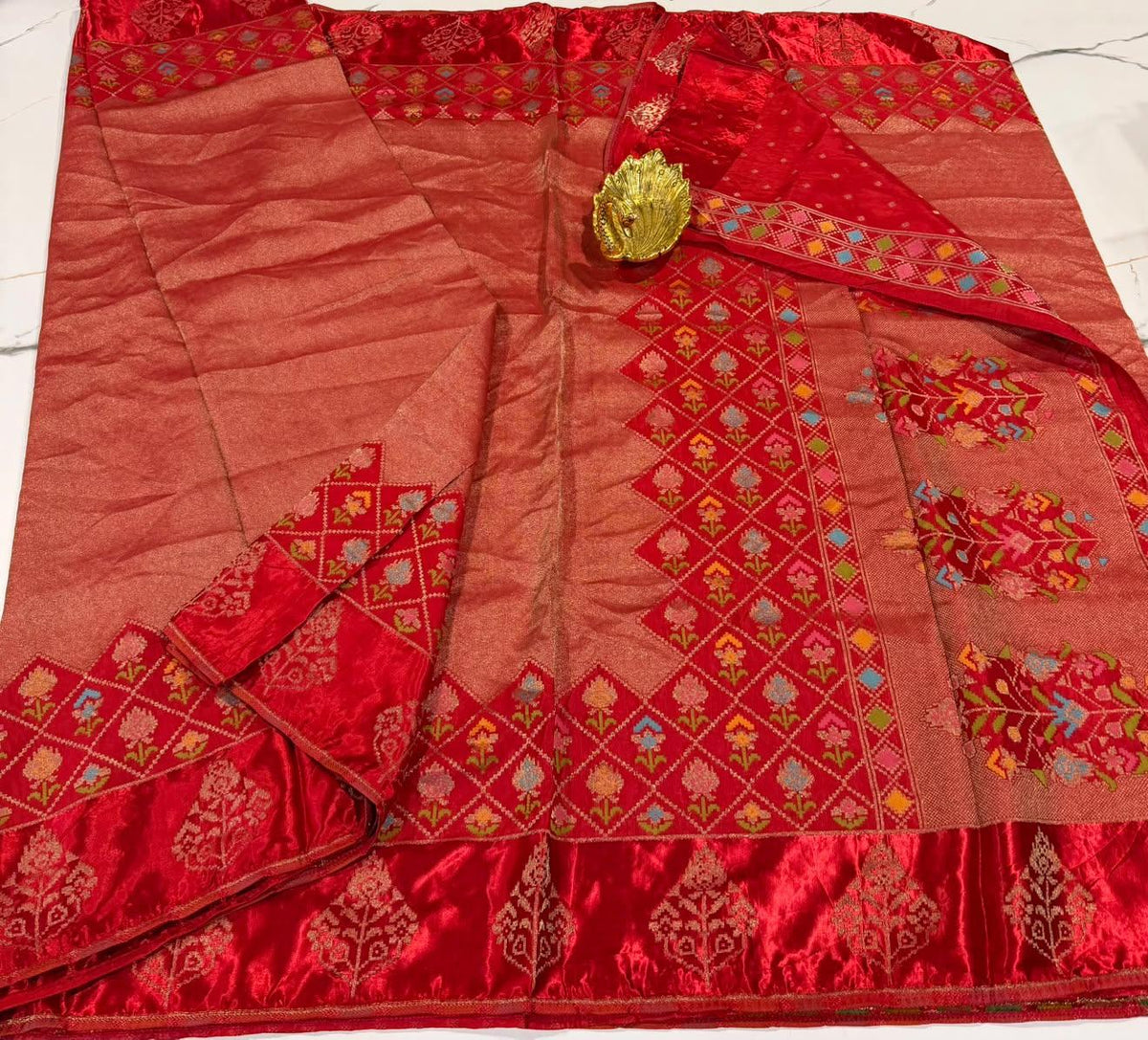 S-3200 Red colour Kanchi tissue saree