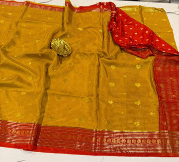 VKC2149 - Yellow and Orange small brdr - vintage Kanchi checks
