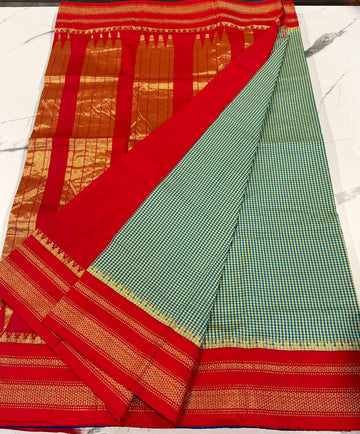 LD-N22 narayanapeta checks sarees green and red saree