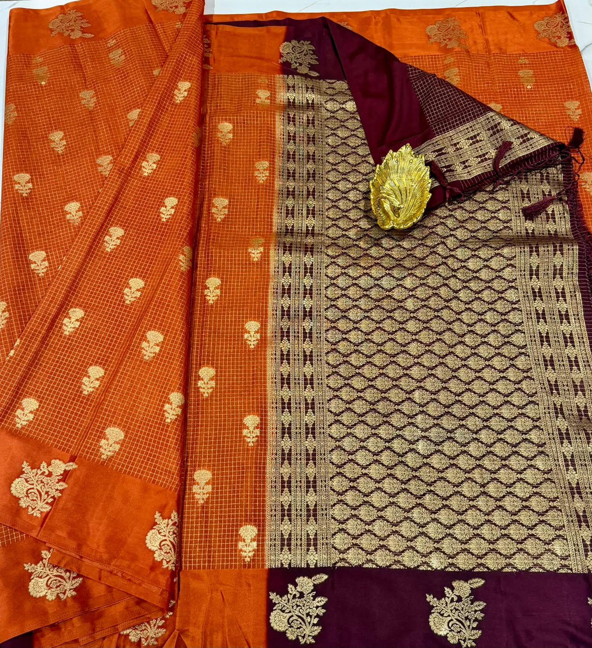 L-2050 Rust Orange nd Brown colour Georgette satin borders saree
