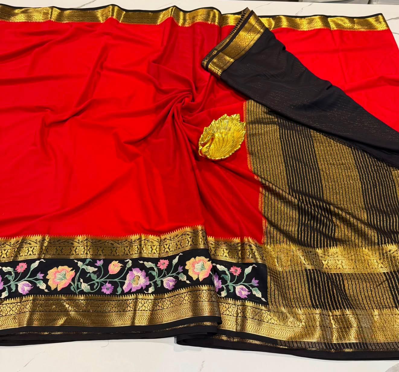 LD-M2 dark red & black  sarees semi mysore sarees