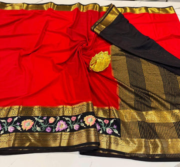 LD-M2 dark red & black  sarees semi mysore sarees