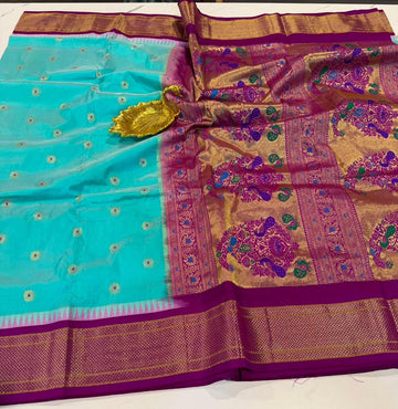 Ld-N9 Narayanapet semi pattu blue and megentha saree