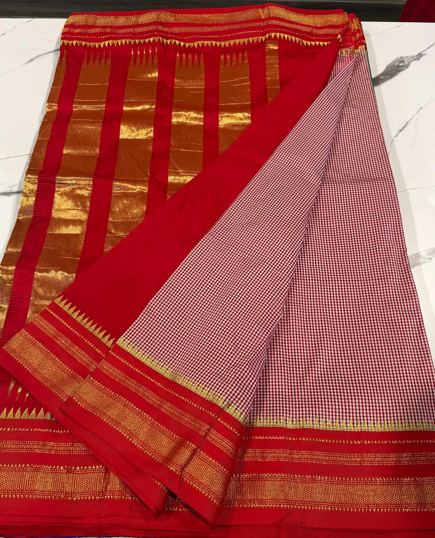 LD-N22 narayanapeta checks sarees red and red saree