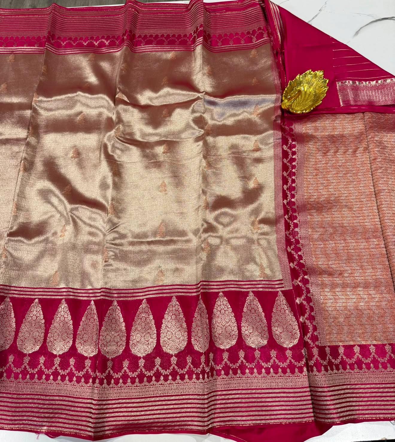Kk - 4500 Rani pink colour kanchi kora tissue saree