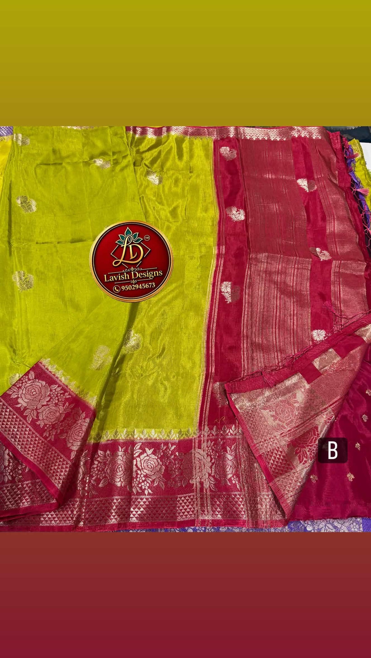 GM-1699 Pista green n Rani pink colour Banaras Green mango saree