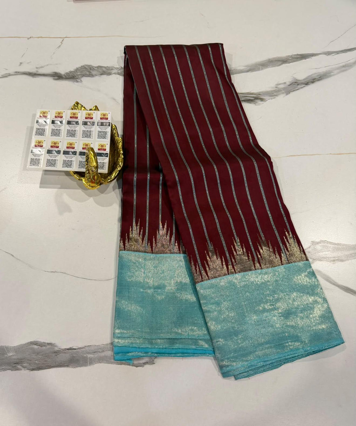 GA-14 Maroon n skyblue Pure silk handloom Gadwal borders sarees