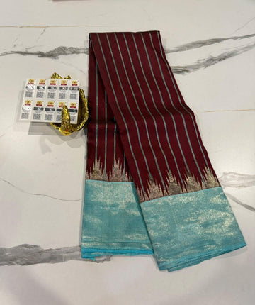 GA-14 Maroon n skyblue Pure silk handloom Gadwal borders sarees