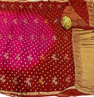 MH-4950 Brown nd Pink colour Mashru Bandija Saree