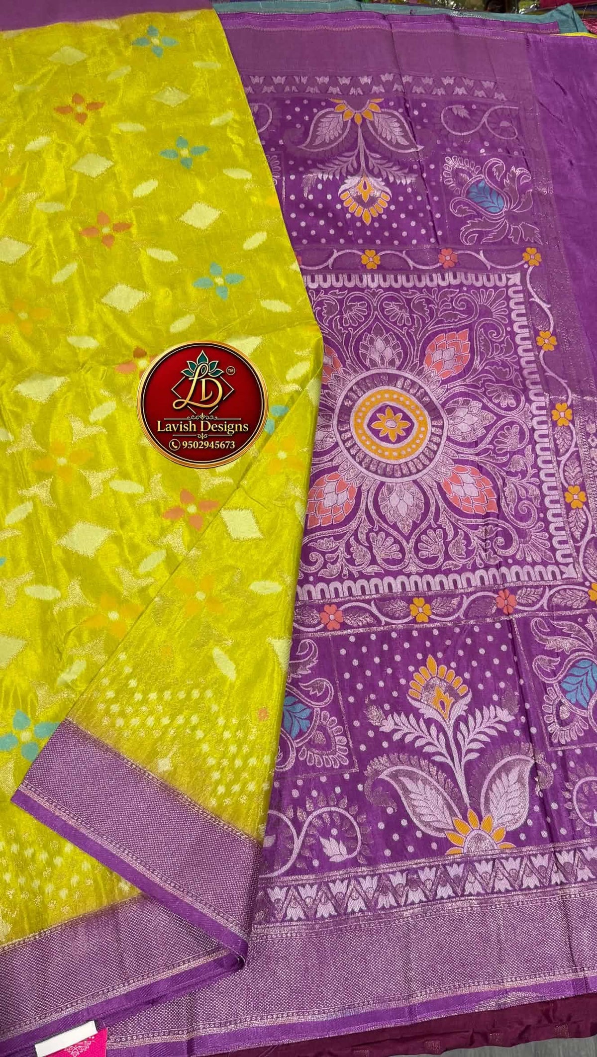 PV-33 Pista green n lavender colour Ikkat designer viscous crepe sarees