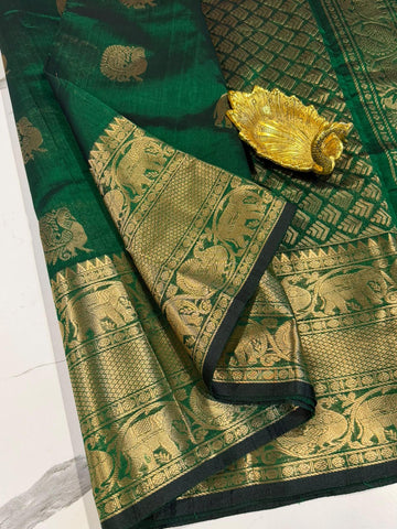 G-4200 Bottle Green Colour Pure Handloom Mangalagiri Pattu saree
