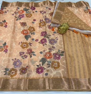 Bc-1799 Peach colour Brasso cotton sarees