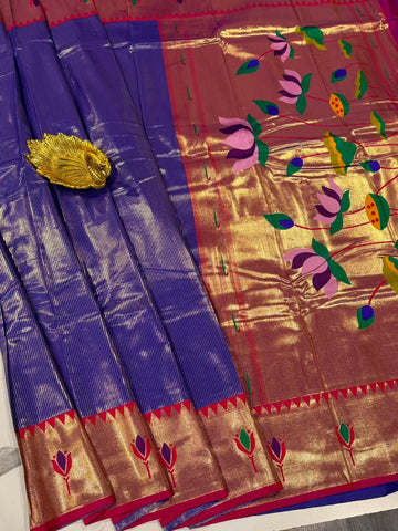 PW-1650 Blue n red colour paithani Saree