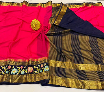 LD-M2 pink & navi blue sarees semi mysore sarees