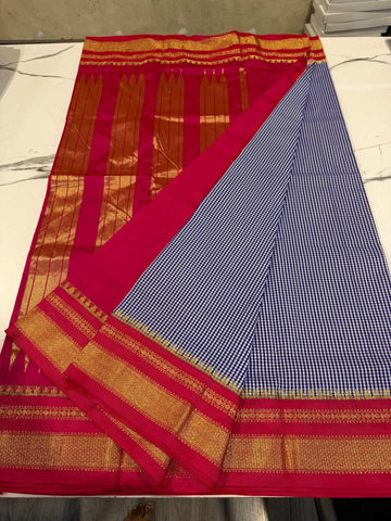 LD-N22 narayanapeta checks sarees navi blue and red saree