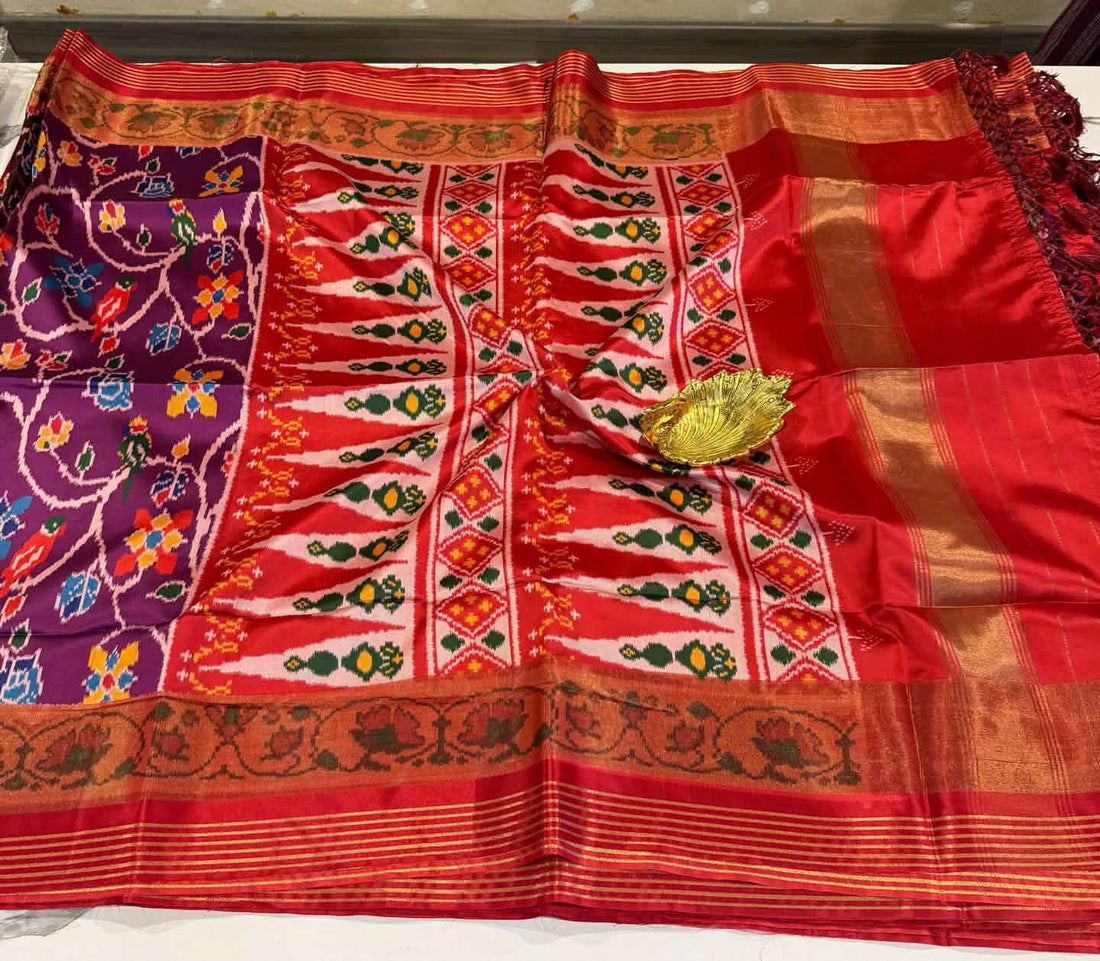 LD-1351 patola with tissue boarder purple n red saree parrots