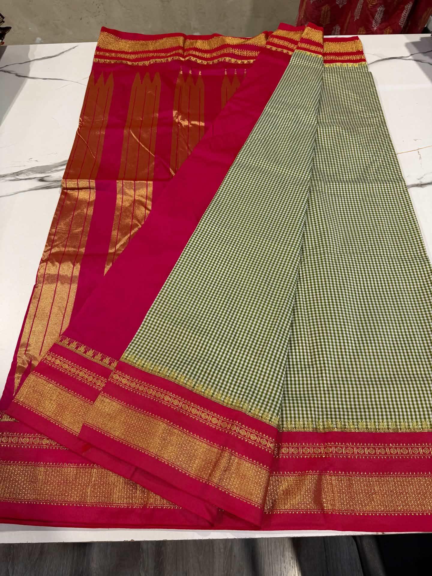LD-N22 narayanapeta checks sarees green and pink saree