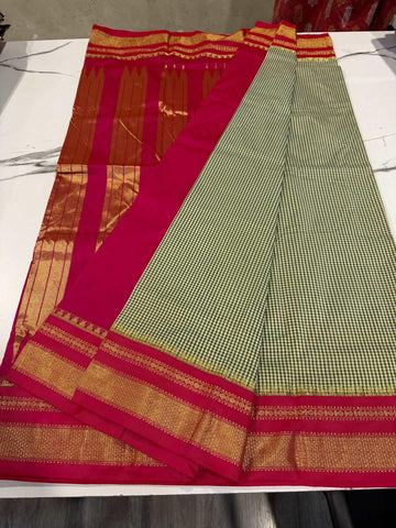 LD-N22 narayanapeta checks sarees green and pink saree