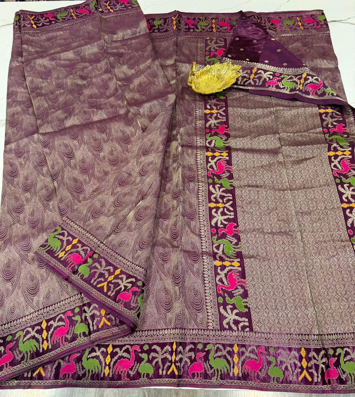 T-2998 Wine colour banaras tissue Mashru borders saree