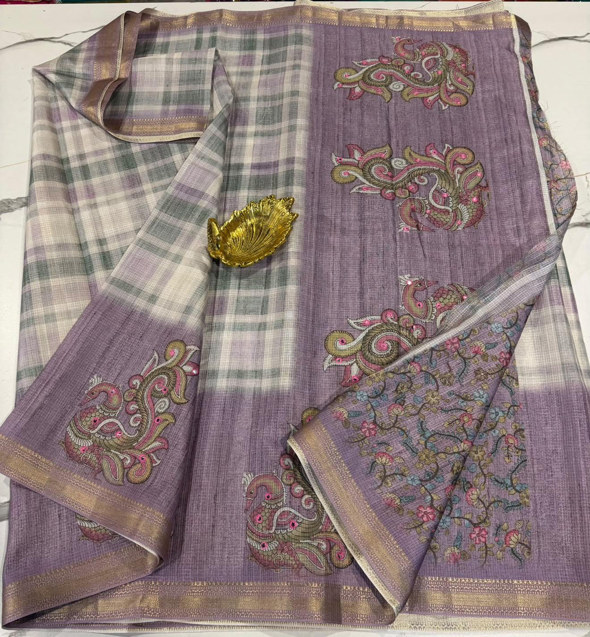 Mk-1350 Light mauve colour kota cotton Madras checks saree