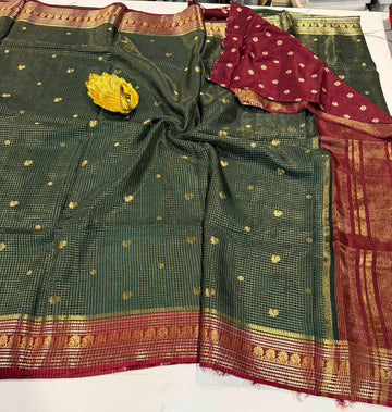 VKC2149-Bottle Green n Maroon small brdr- Vintage Kanchi checks sarees
