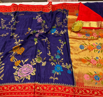 GM-3399 Blue n red colour green mango Jamdani saree