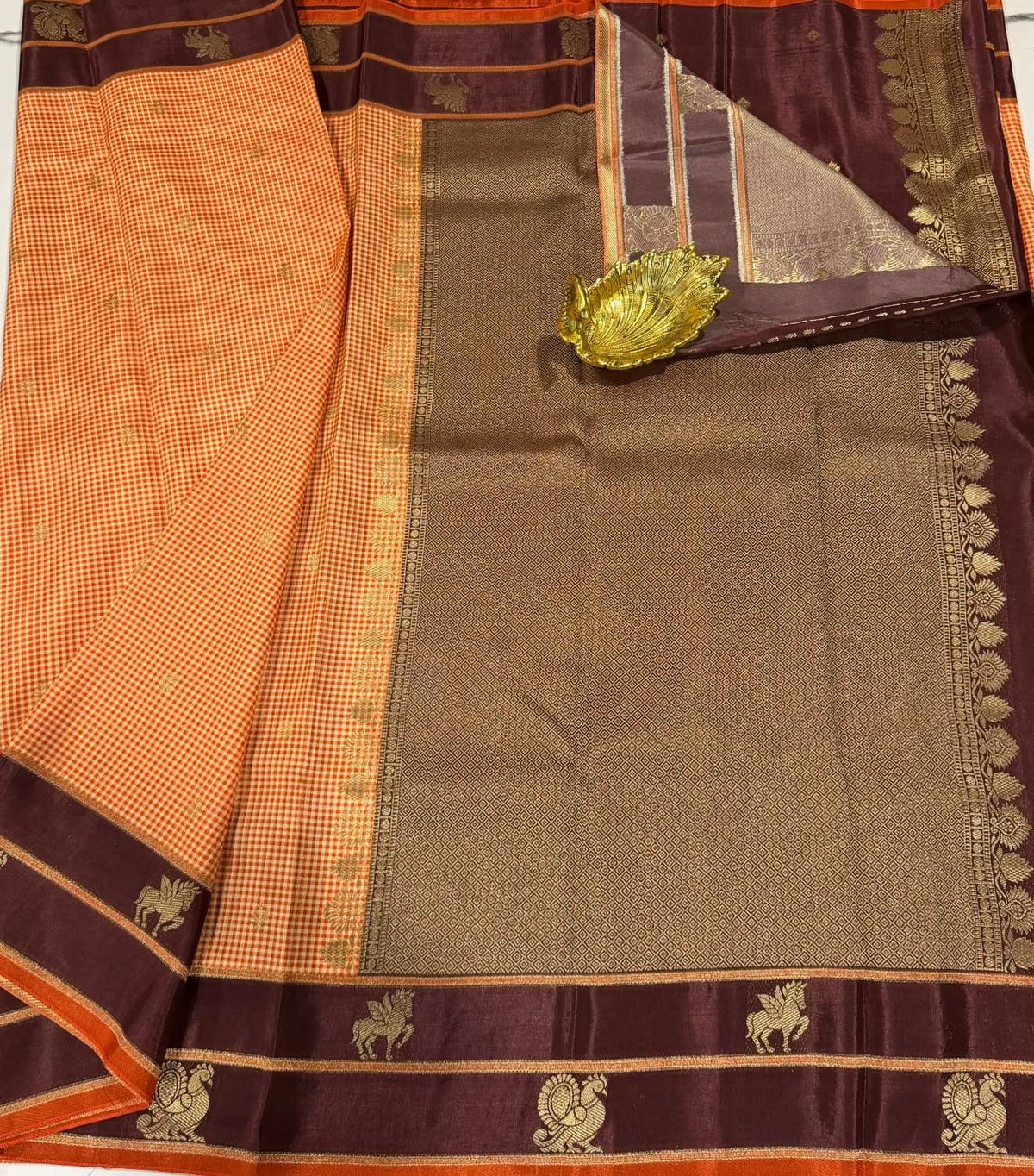 BV-4 Rust n wine colour Benaras viscous crepe saree