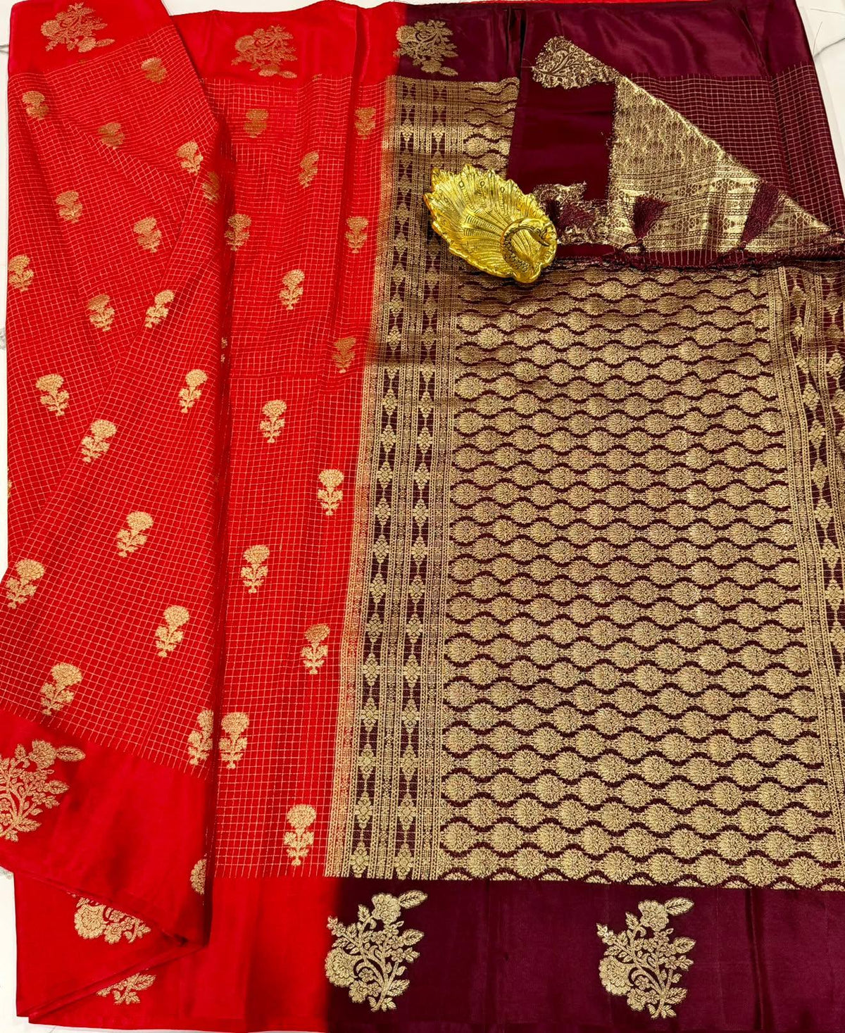L-2050 Red nd Coffee Brown colour Georgette satin borders saree