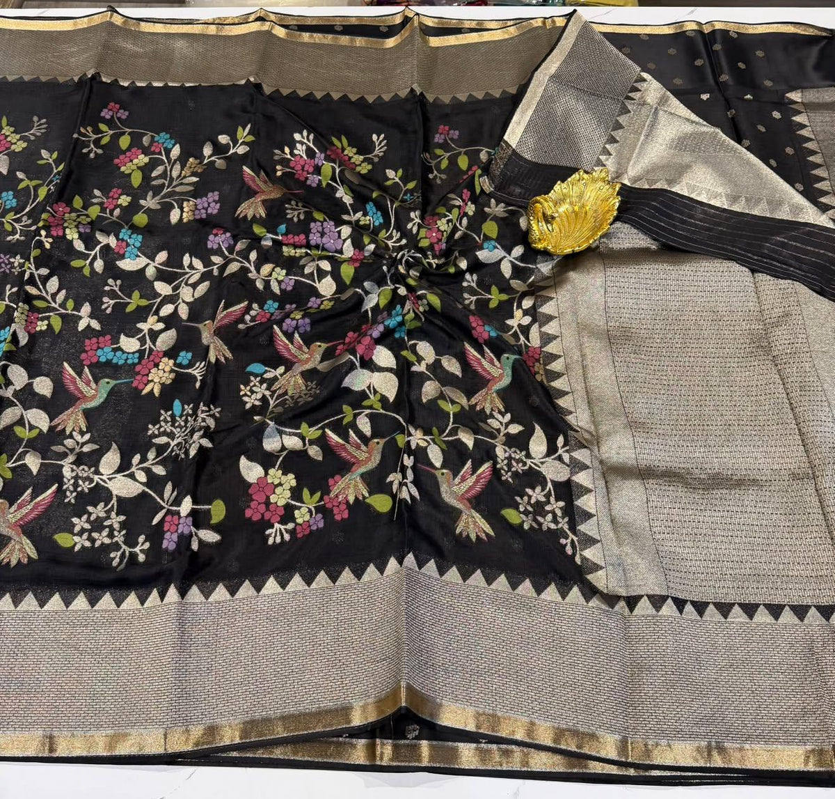 MZ-5900 Black colour Manipuri Zari kota saree