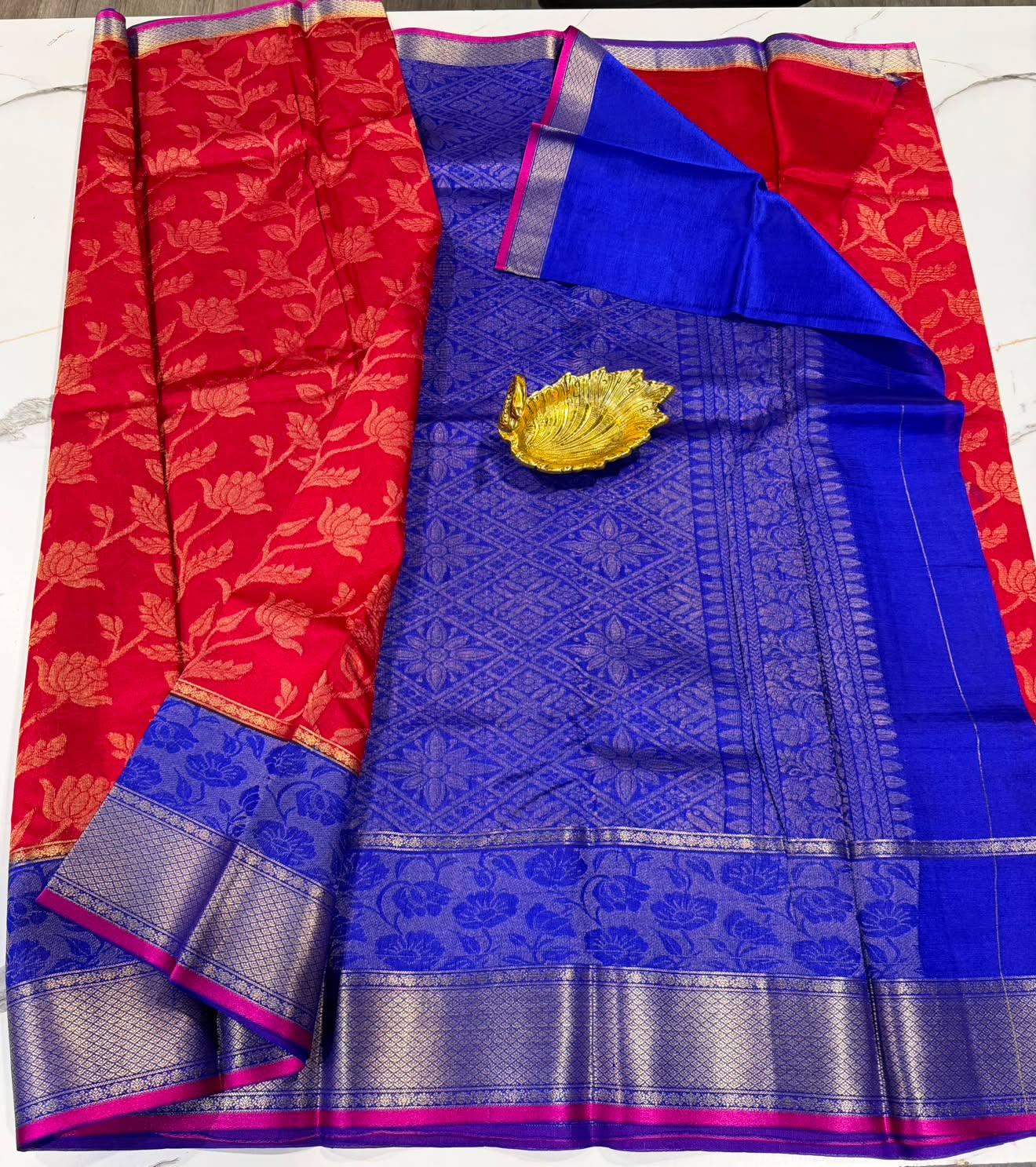 Dp-5900 r d & blue dupion pattu