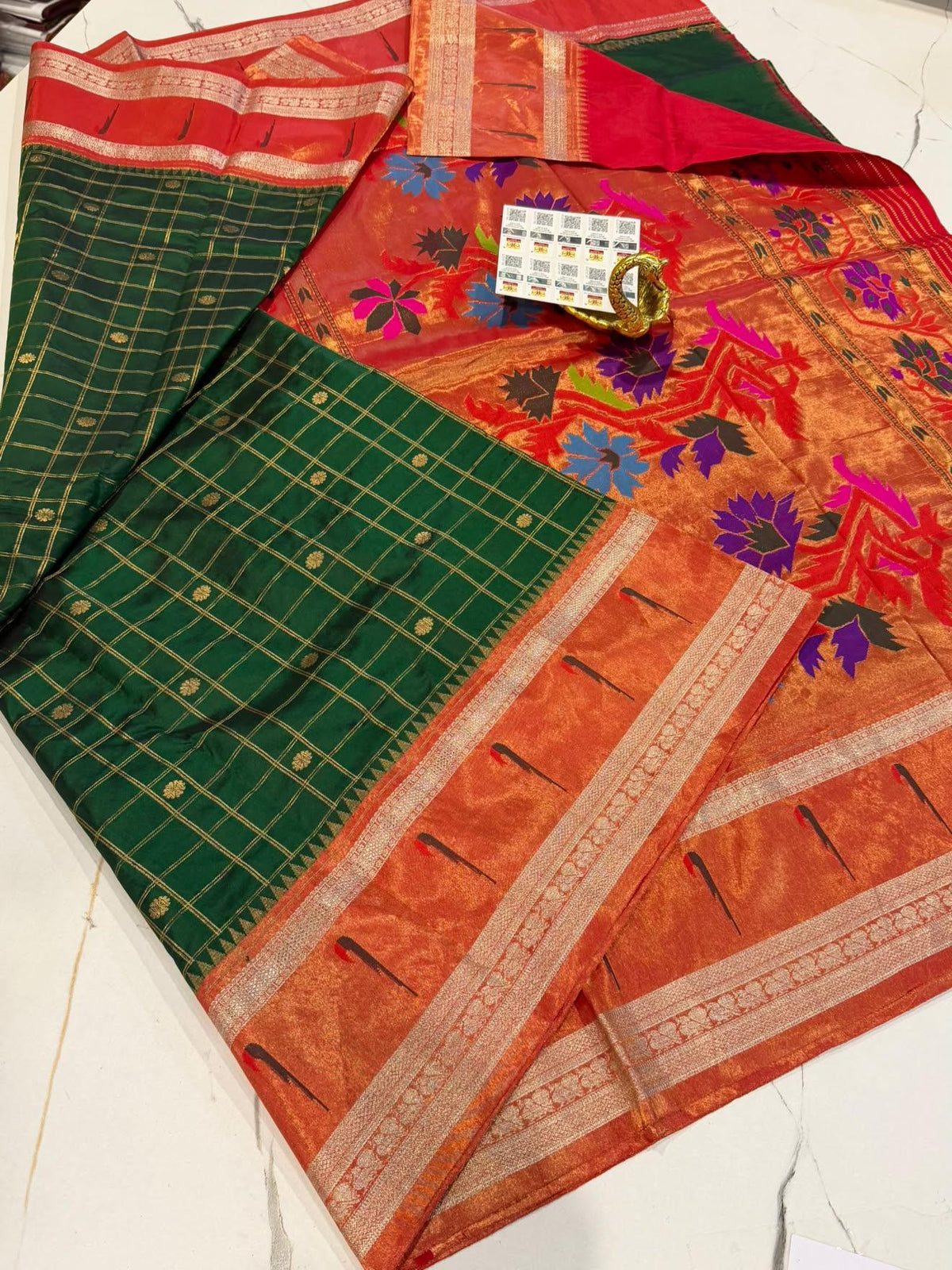 TMS-168 Dark Green Pure gadwal tissue saree