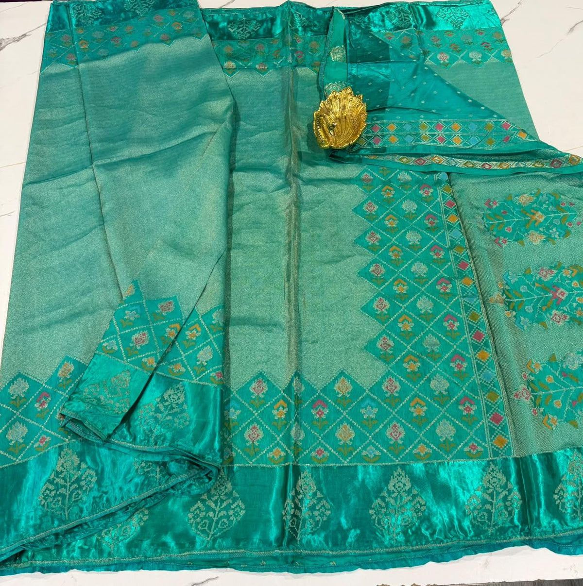 S-3200 Sea blue colour Kanchi tissue saree