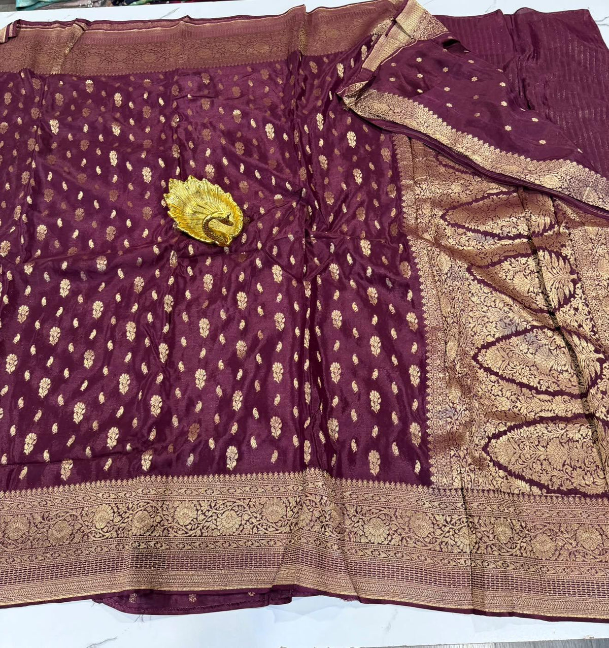 R-3800 deep wine colour Banaras crepe